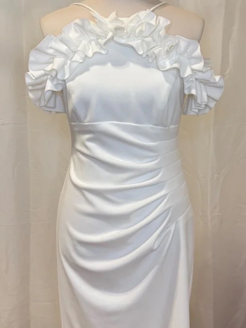 Escape NWT White Ruffled Off-Shoulder Evening Dress Size 16